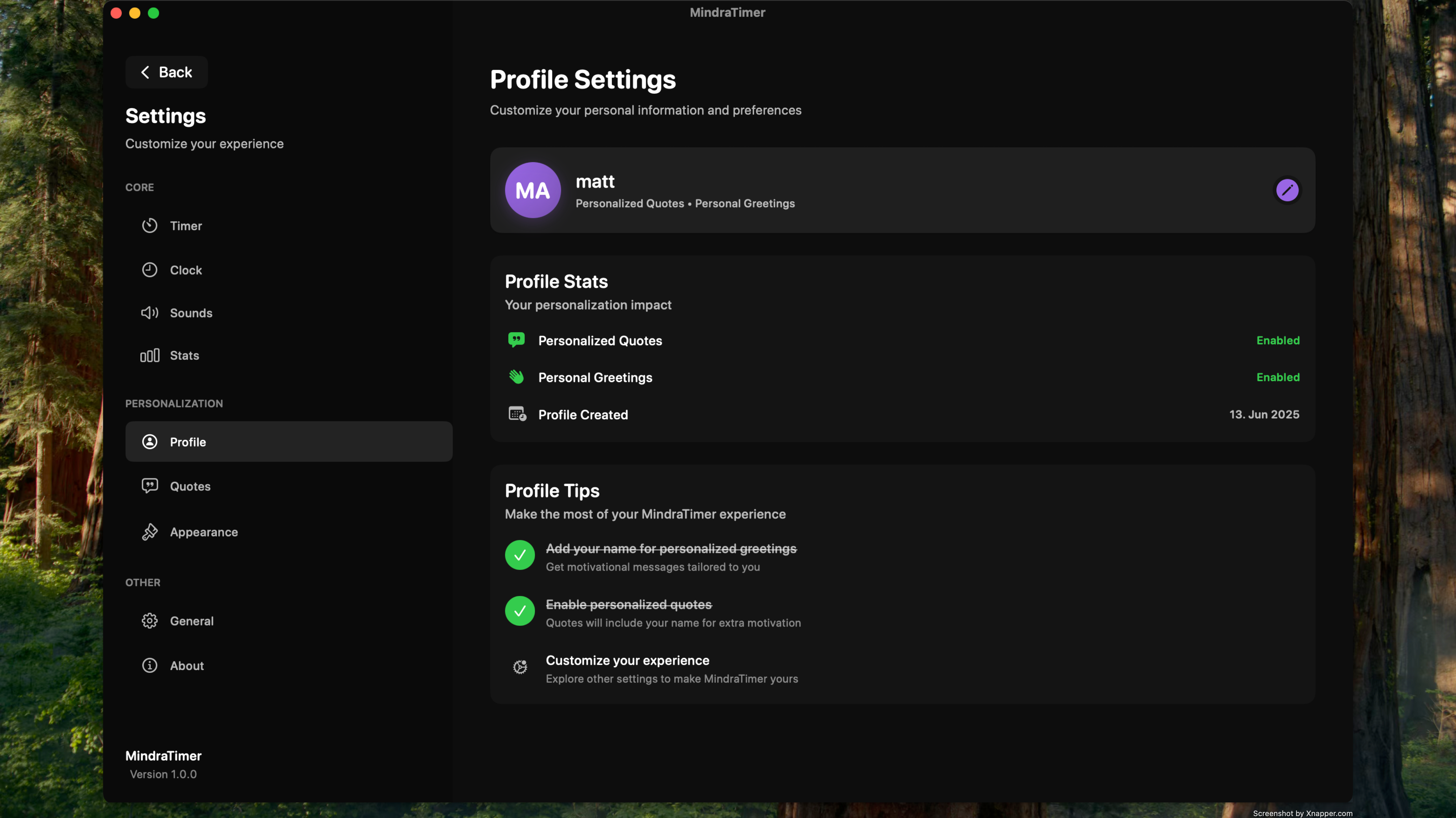 Personalized profile settings