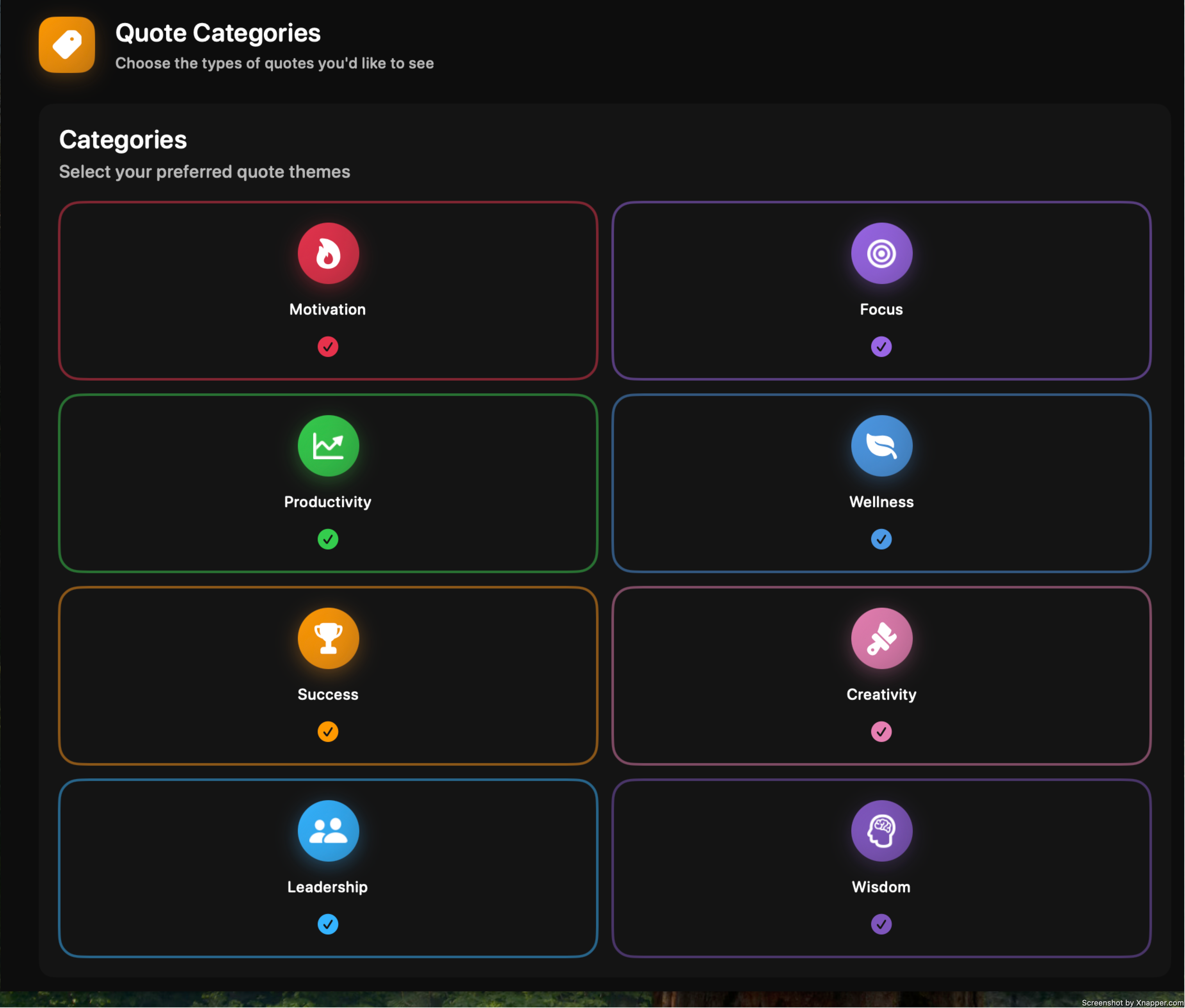 Inspirational quote categories